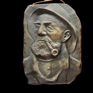 Vintage Iron Hand Carved Picture Plaque Man Old Decor Wall/ Leros